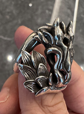 【圣先金】血腥玛丽绝迹款龙神戒指925纯银男女龙头花卉写实指环