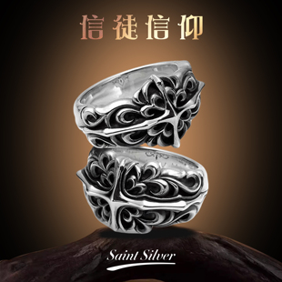 血腥玛丽王国信徒信仰十字架戒指925银复古个性男女情侣小众潮流