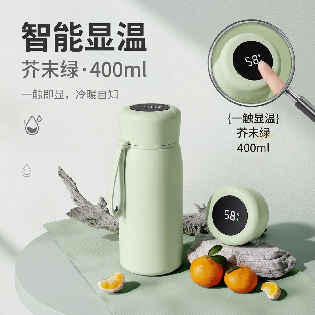 400毫升保温杯大容量316不锈钢便携泡茶水杯学生智能温度显示杯