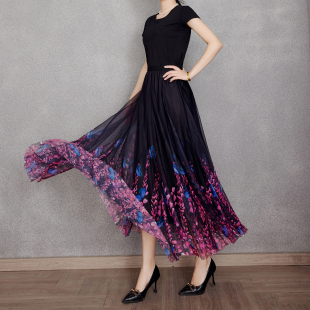 2024新款 渐变印花大摆纱裙高腰显瘦半身裙a字裙720度大摆广场舞裙