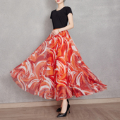 高档显瘦印花长裙半身裙大码 高腰交谊舞跳舞大摆裙裙子商场同款