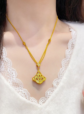 金色宫廷风沙金项链锁骨链唐韵花颜小裙子锁骨链送女友礼物镂空