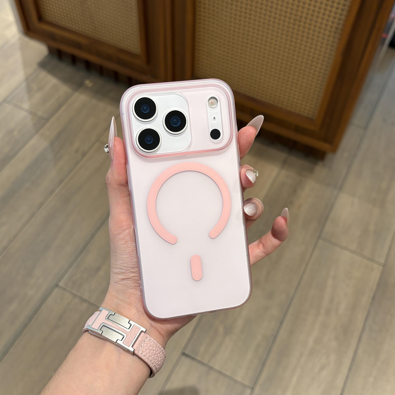 文艺清晰少女粉冰雾磨砂透浅粉高级感磁吸适用苹果17Promax手机壳Air极简iPhone16/15男14plus女13超薄12全包