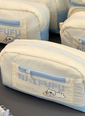 韩系ins风软绵绵海盐芝士猫笔袋简约大容量高颜值铅笔袋初高中生文具盒柔软简约铅笔盒女生收纳包化妆包