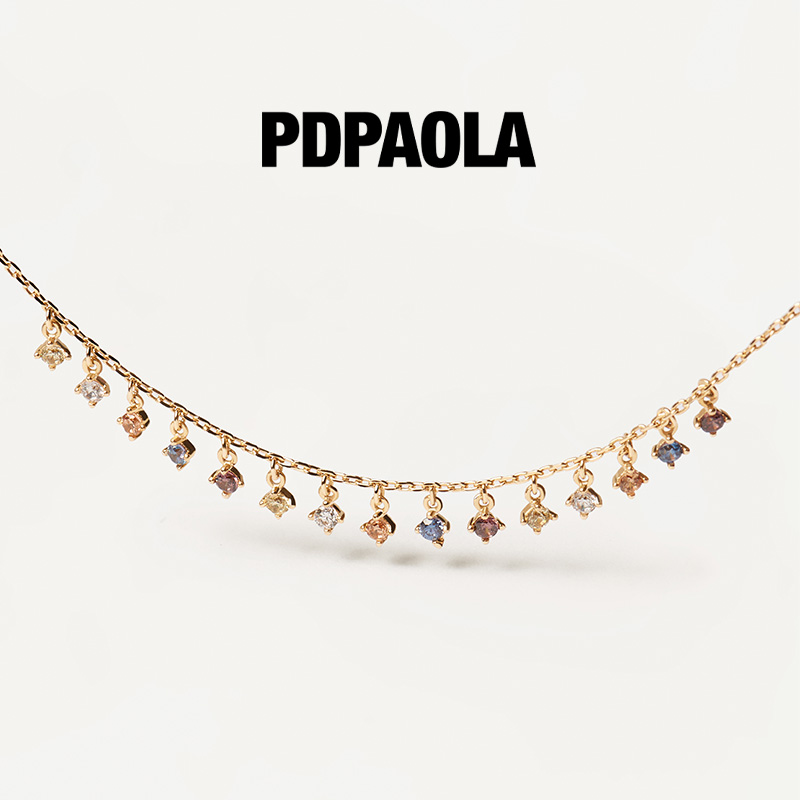 【新年礼物】PDPAOLA流苏水晶彩色宝石项链锁骨链女小众Willow