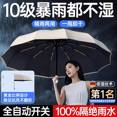 雨伞加大加厚加固防风防晒抗暴雨专用自动晴雨两用大号长柄折叠伞