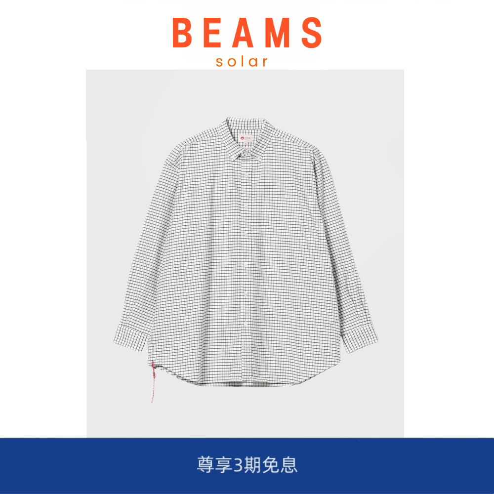 【现货】SOLAR BEAMS Button 日本制 红绳格子纹休闲宽松长袖衬衫图片