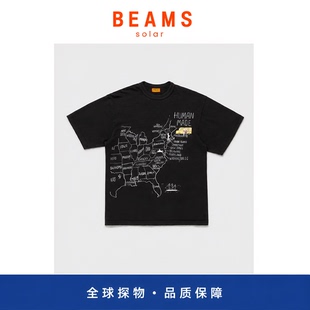 【SOLAR BEAMS】夏季汽车涂鸦印花圆领短袖T恤男女宽松休闲夏季