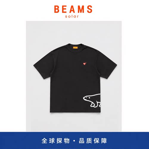 【SOLAR BEAMS】潮牌北极熊图案竹节棉短袖T恤宽松男女情侣打底