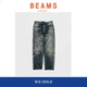 日系潮牌复古水洗做旧印花男牛仔长裤 BEAMS联名款 现货 SOLAR