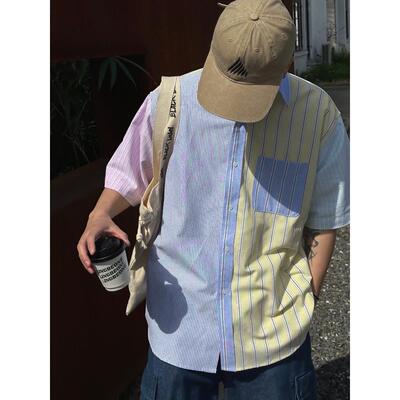 【现货】SOLAR BEAMS 彩色条纹拼接打底常熟牛津短袖男女衬衫