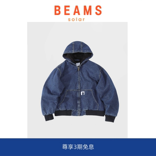 J140水洗做旧牛仔工装 秋冬新款 BEAMS 加棉加厚连帽外套 SOLAR