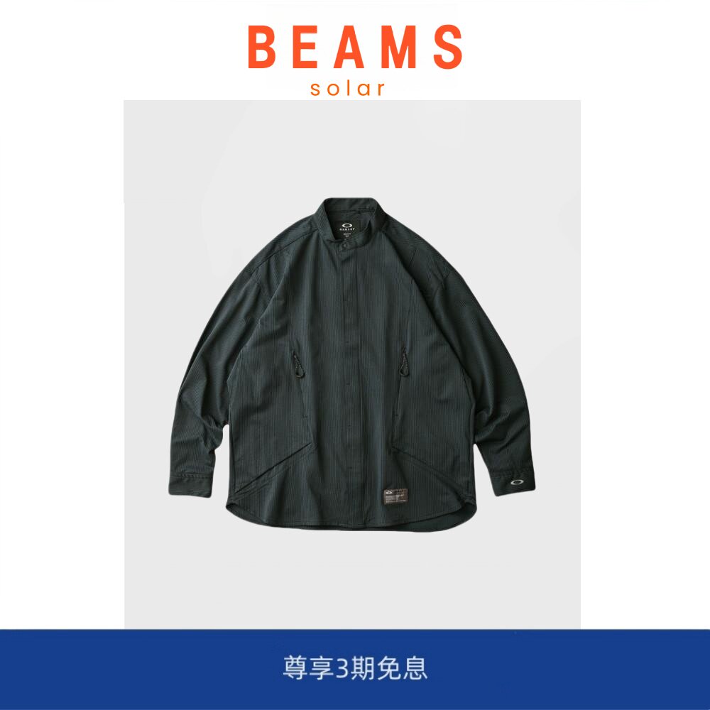 【现货】SOLAR BEAMS日系复古机能衬衫复古条纹拉链口袋机能立领