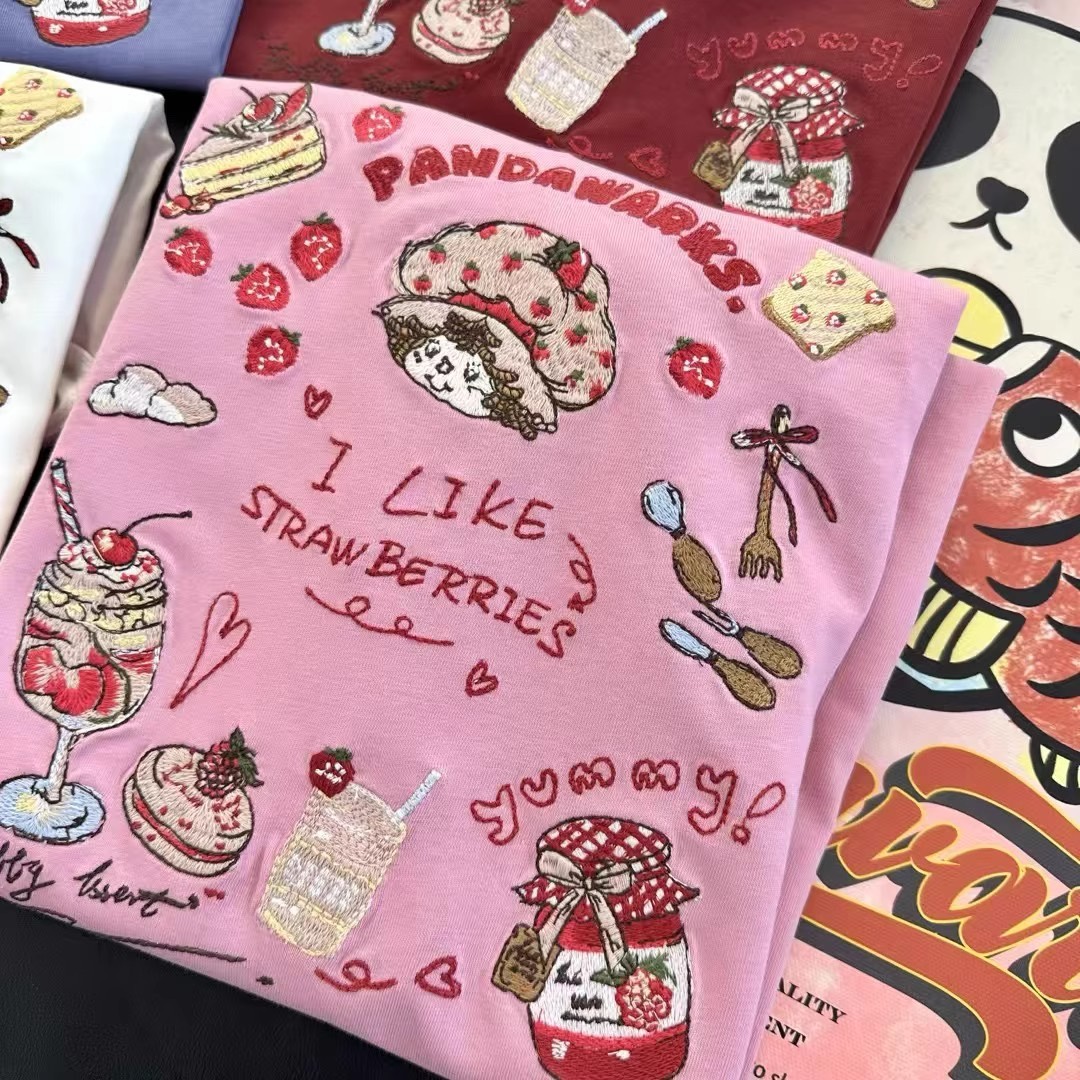 品牌外贸专柜撤回清仓捡漏~草莓女孩印花纯棉男女短袖T恤韩版上衣