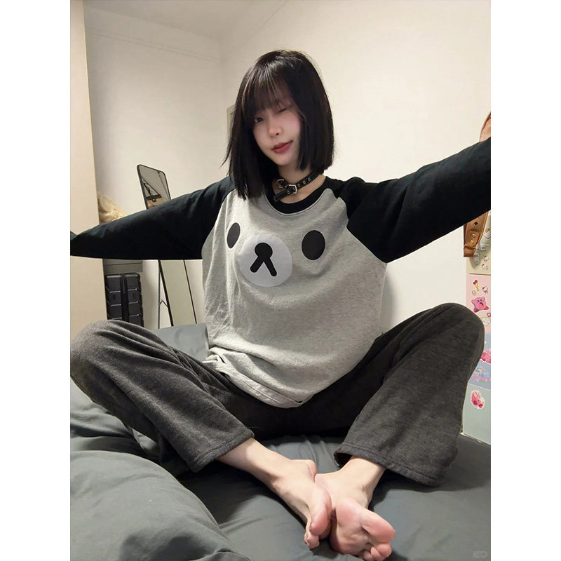 广州十三行外贸清仓捡漏~可爱轻松熊印花纯棉插肩长袖T恤男女上衣,女装/女士精品,时尚防晒服,淘宝优惠券,粉丝福利购,淘宝优惠卷