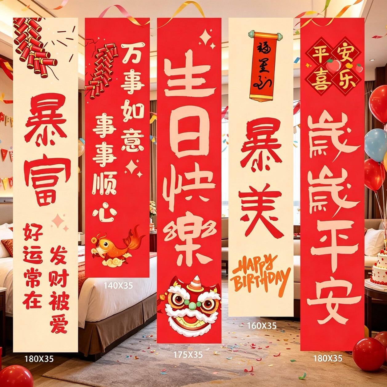 生日条幅定制网红竖版挂布生日派对背景布可更改文字内容免费设计
