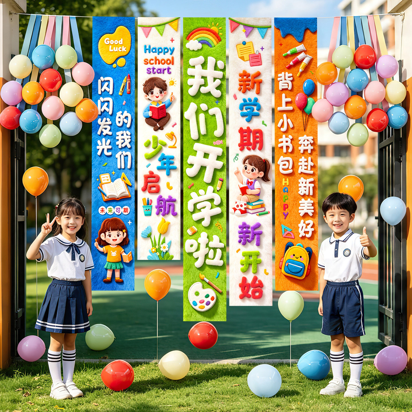 卡通开学季条幅套装幼儿园迎新生拍照背景布教室氛围感气球装饰品