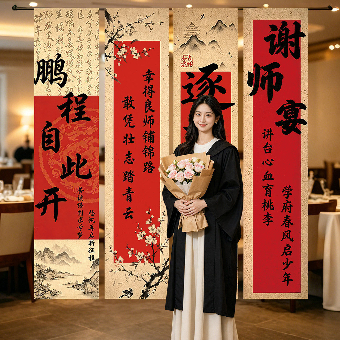 谢师宴布置装饰氛围感金榜题名升学宴酒店拍照道具背景墙条幅挂布