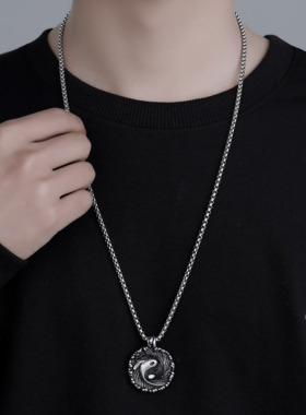 钛钢钛钢男太极双鱼项链不掉色