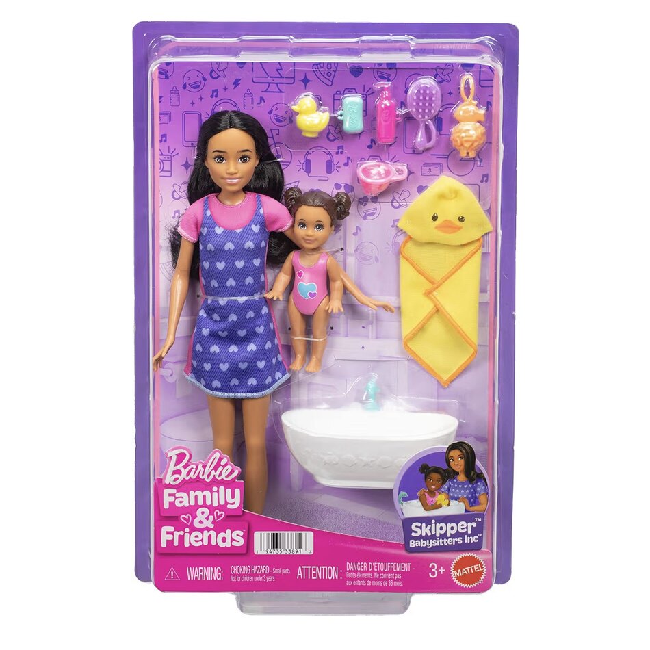 美国Barbie Skipper Babysitters芭比娃娃洗澡 婴儿车沐浴过家家