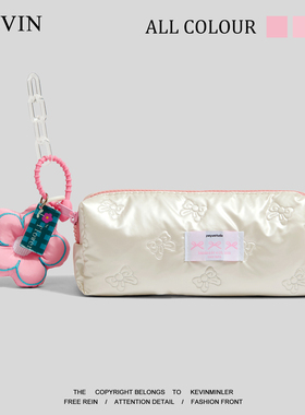 Kevin家“无聊了把泡芙笔袋装满”短款便携文具袋蝴蝶结铅笔袋ins