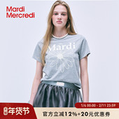 短袖 t恤正肩显瘦半袖 上衣女夏季 MardiMercredi小雏菊印花修身 新款