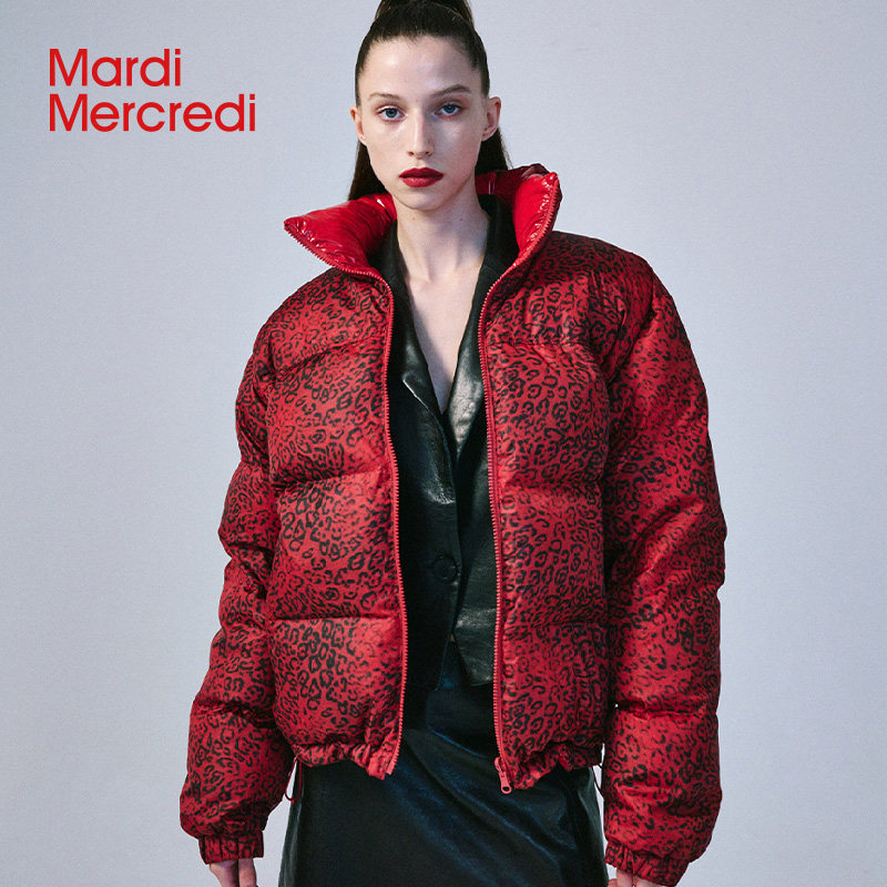 MardiMercredi双面两穿鸭绒羽绒服豹纹外套韩版面包服保暖男女