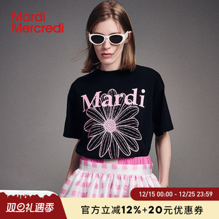 新款 上衣韩系夏季 T恤女圆领宽松半袖 MardiMercredi小雏菊黑粉短袖