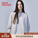 MardiMercredi桃心贴布刺绣圆领卫衣灰色宽松上衣学院风男女同款