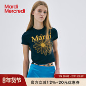 t恤女短款 MardiMercredi经典 辣妹小雏菊短袖 紧身上衣韩系小个子