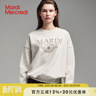 MardiMercredi字母徽章印花圆领卫衣学院风男女情侣上衣韩系新款