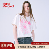 MardiMercredi经典 小雏菊字母印花短袖 t恤宽松纯棉上衣男女多巴胺