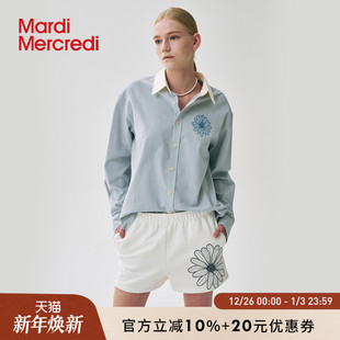 韩系 女新款 MardiMercredi小雏菊印花休闲运动短裤 松紧腰阔腿卫裤