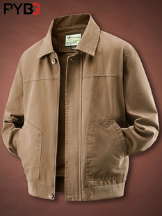 高端水洗纯棉休闲夹克外套男士春秋冬2025新款大码翻领爸爸装男款