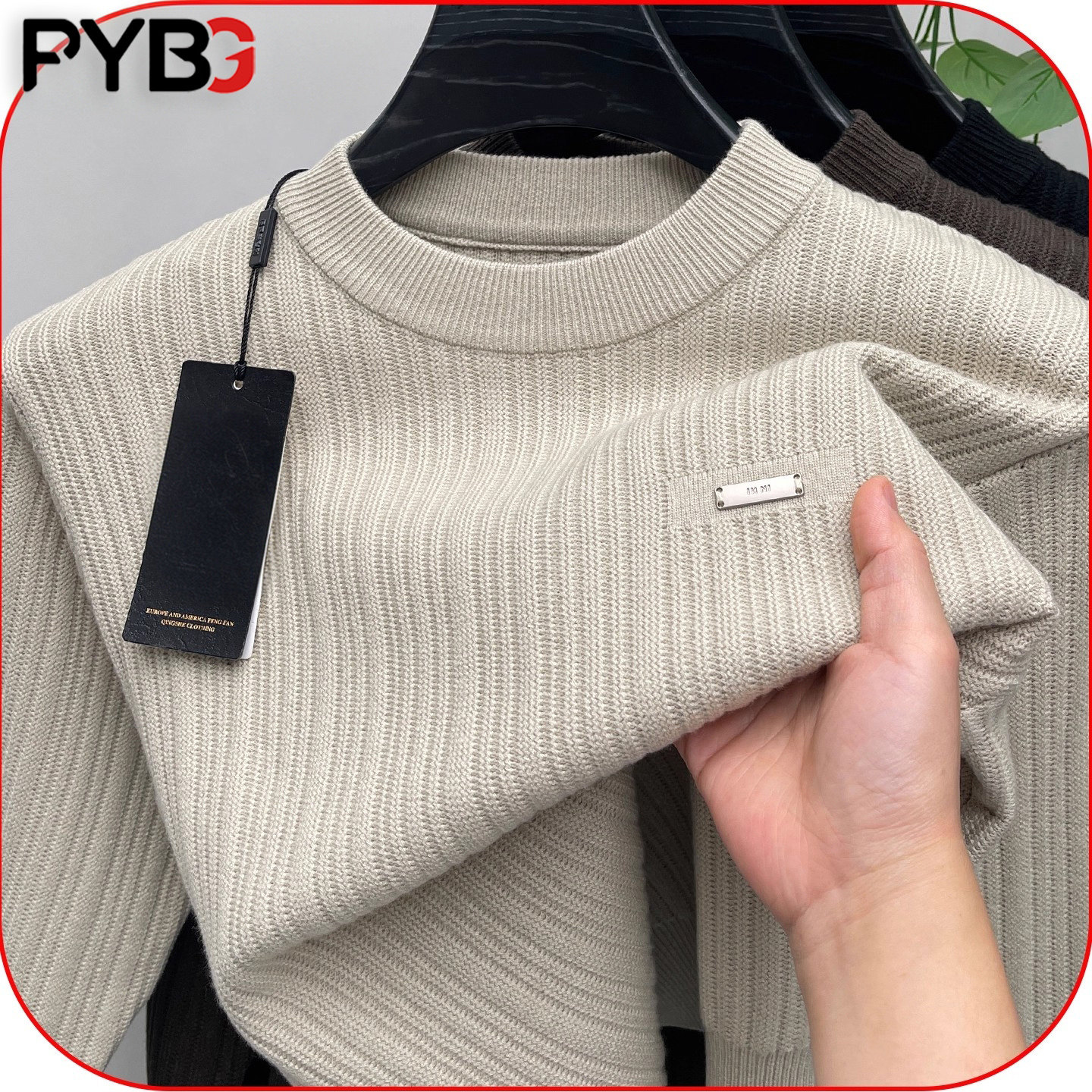 高端竖条纹男士针织衫2025秋冬季新款圆领加厚修身毛衣男款打底衫