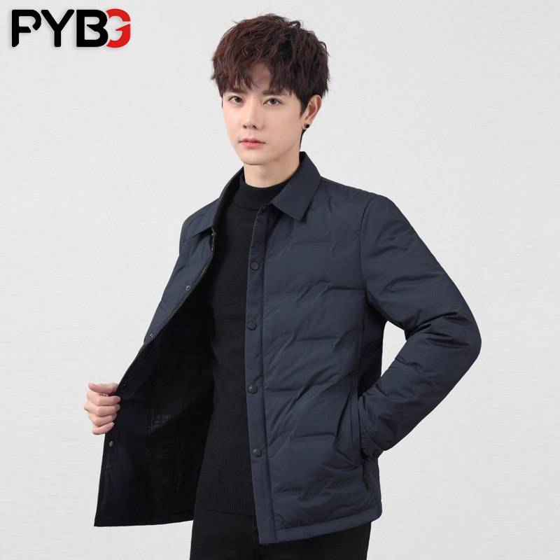 高端鹅绒轻薄羽绒服男士冬季2025新款衬衫领爆款夹克外套男款短款