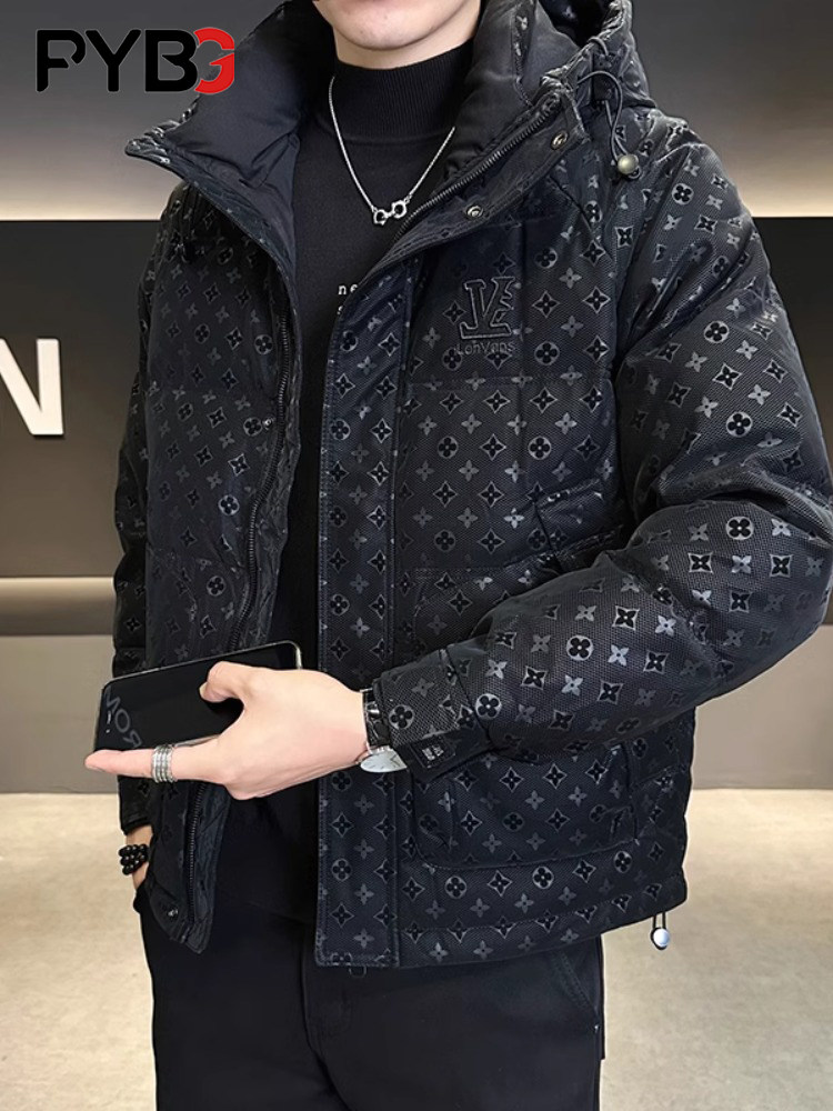 高端轻薄羽绒服男士冬季2025新款暗花加厚白鸭绒保暖连帽外套男款