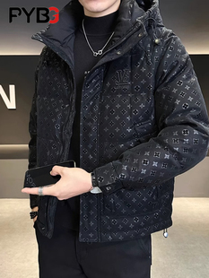 高端轻薄羽绒服男士冬季2025新款暗花加厚白鸭绒保暖连帽外套男款