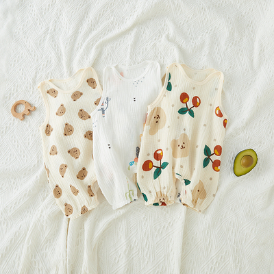 婴儿连体衣夏季薄款纯棉宝宝吊带背心哈衣新生儿纱布衣服夏装无袖