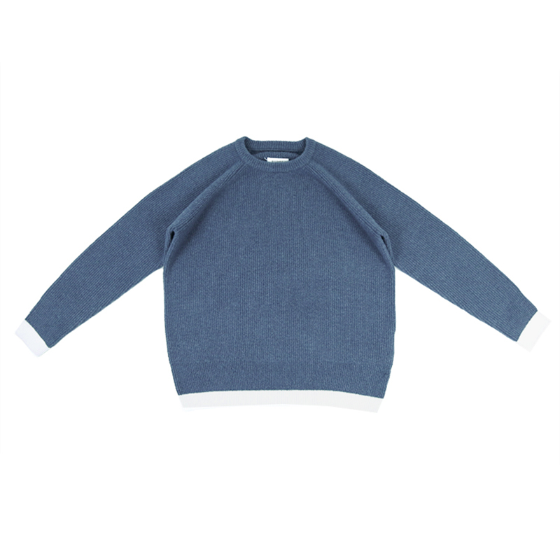 thumbnail for Square stitch logo design: blue loose crew neck pullover knitted cardigan sweater sweater sweater original for men and women