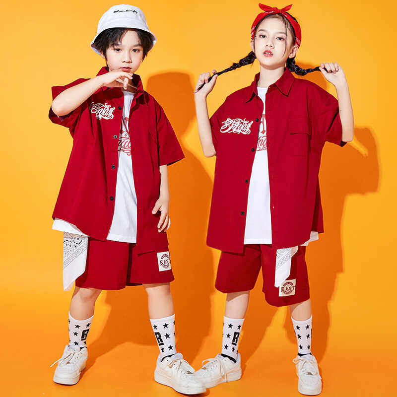 少儿街舞潮服衬衫套装hiphop夏季女中大童嘻哈装炸街架子鼓演出服