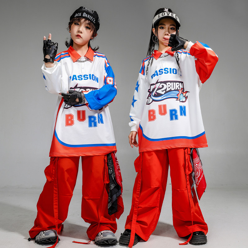 街舞少儿潮服红色架子鼓嘻哈舞蹈服hiphop炸街套装爵士舞演出服