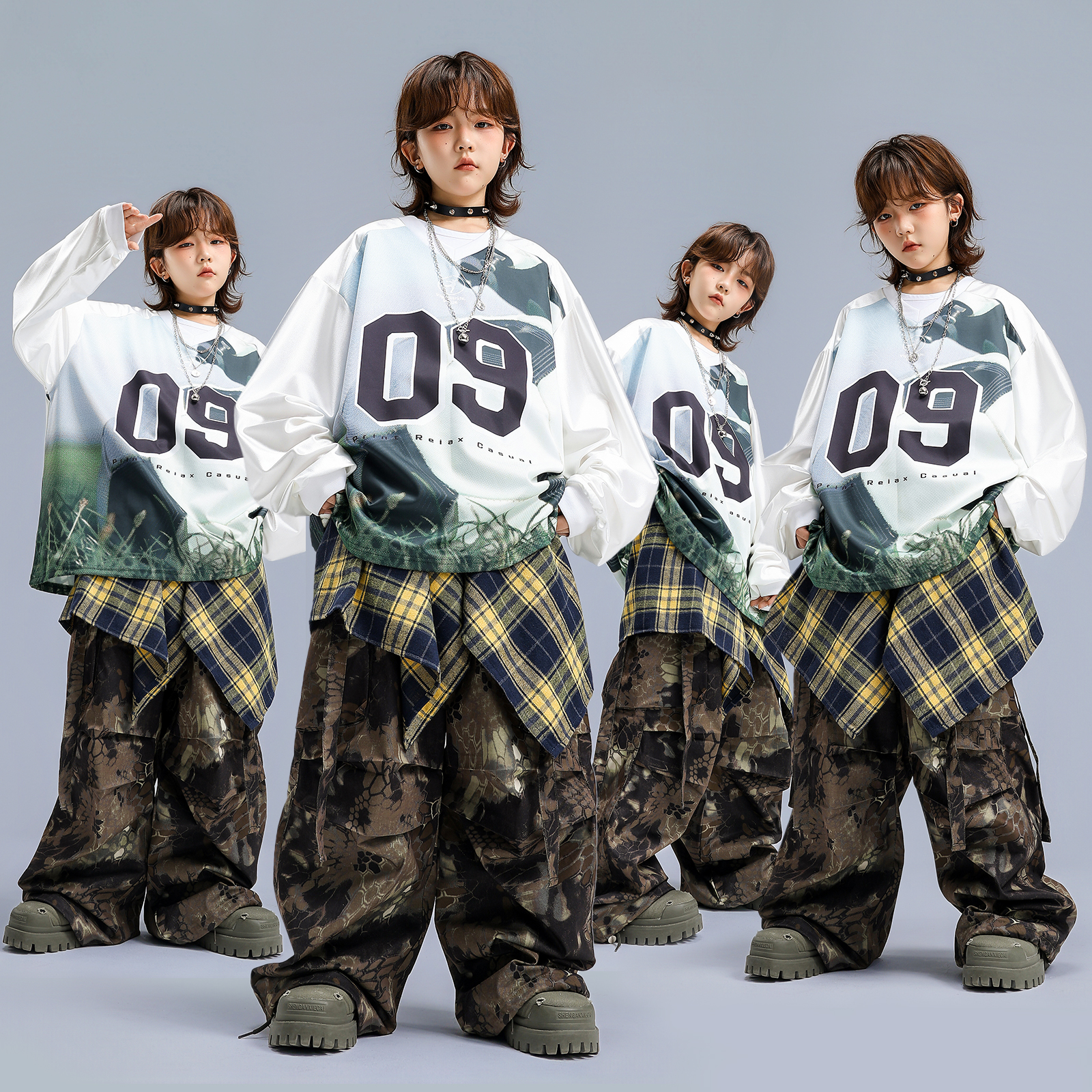 男女童嘻哈街舞数字印花演出服