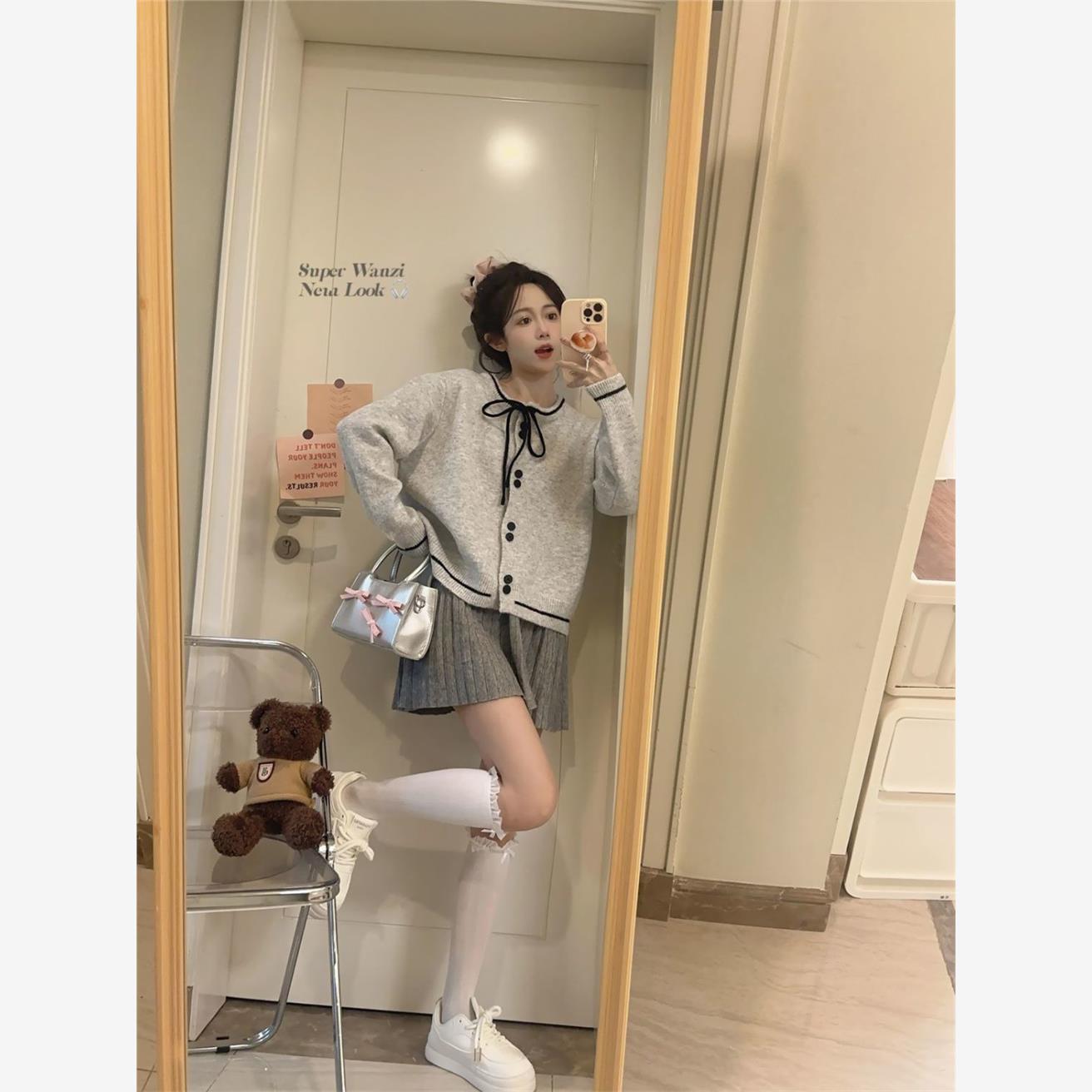 系带学院风针织开衫女202