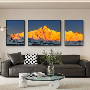 背靠金山客厅三联装饰画画轻奢大气沙发背景墙壁画画招财山水风景