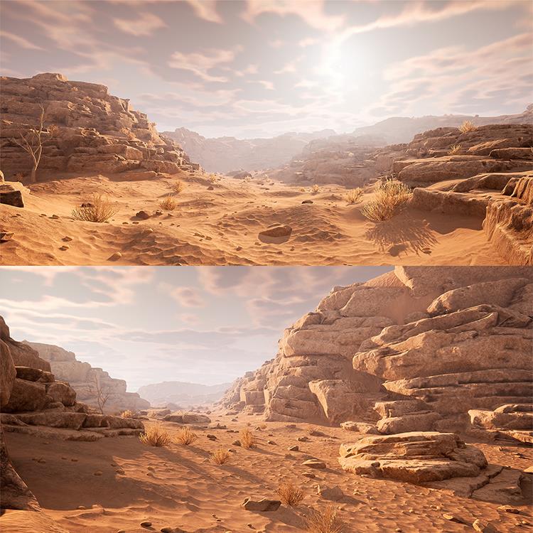 UE次世代风格沙漠环境3D模型 沙丘岩石枯草 场游戏景道具素材0747