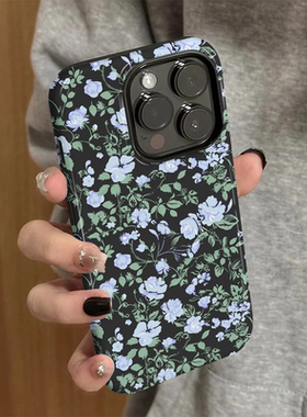 适用苹果15promax手机壳iPhone16新款女iP13/12简约14菲林二合一8个性xsmax防摔11保护套7高级plus蓝色花朵xr