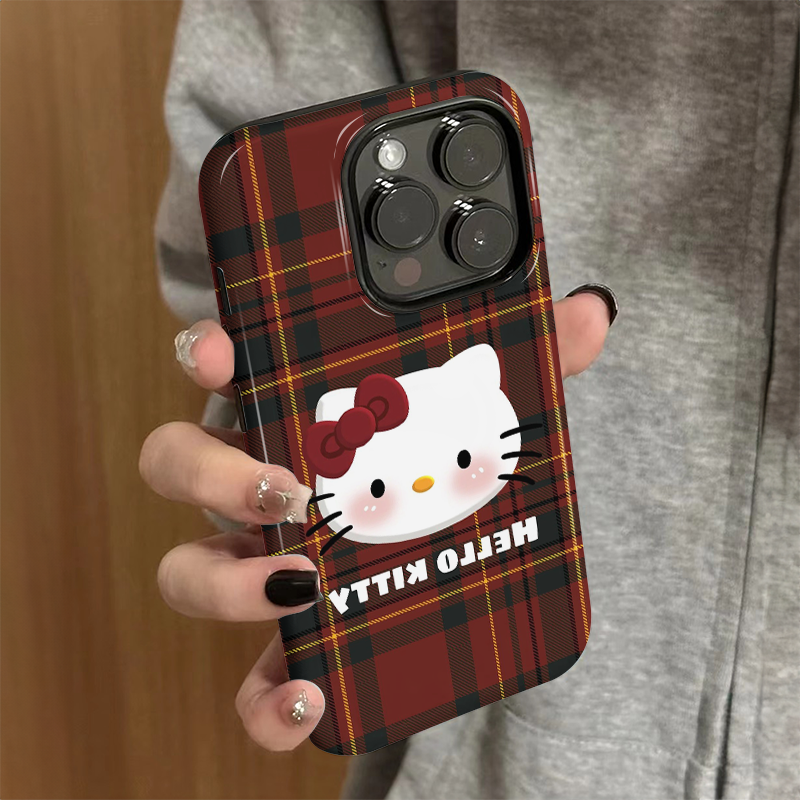 适用苹果15promax手机壳iPhone16新款iP14/13女个性12简约xsmax格纹kt猫8硅胶防摔11套7创意plus菲林二合一xr