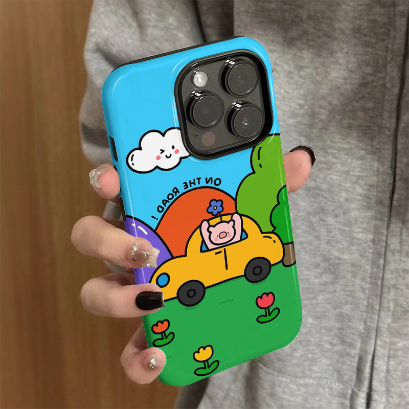 适用苹果15promax手机壳iPhone16pro新款iP14女12/13简约16e卡通8可爱xsmax防摔11保护套7汽车小猪plus菲林xr