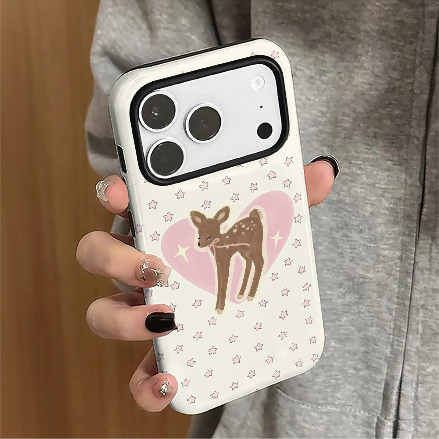 爱心小鹿适用苹果18promax手机壳iPhone17pro卡通16简约15女14日韩小米新款13华为oppo防摔保护套8plus菲林xs